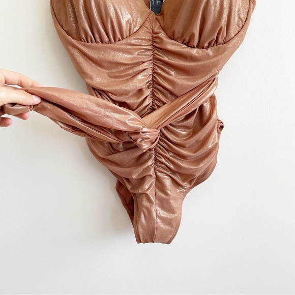 New Gabifresh swimsuits for all Rose Gold One Piece Swimsuit plunge ruched tie - Picture 5 of 12